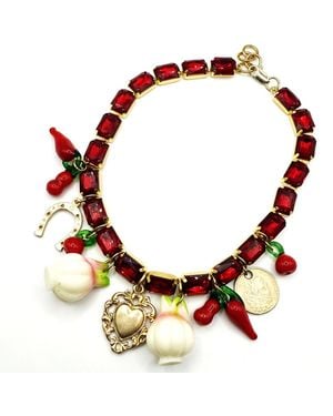 Achala Handcrafted Mariacarla Crystal Medittereanean Necklace - Red