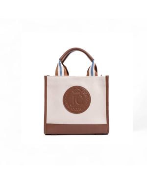 Jocosa Mini Tote Bag Ivory Canvas Caramel Leather - Pink