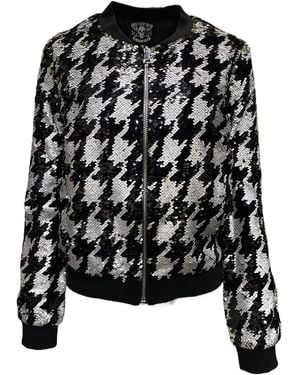 Any Old Iron Metallic Dogstooth Sequin Bomber Jacket - Black