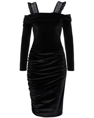 concept A trois Velvet Bodycon Dress With Lace Details On The Shoulders - Black