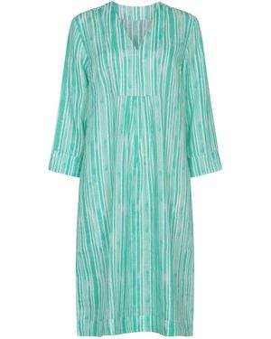 NoLoGo-chic Stripe Picot Dress Linen - Blue