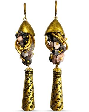 Bellus Domina Bold Beaded Fish Earrings - Metallic