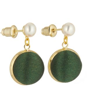 Soft Strokes Silk Pure Silk Brocade Earrings With Freshwater Pearls - Green