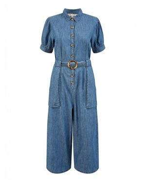 Yumi' Cotton Chambray Button Up Jumpsuit - Blue