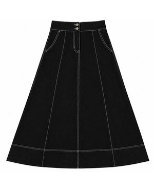Rave on Trend Flared Denim Skirt - Black
