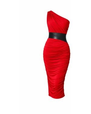 Monice London Riri One Shoulder Midi Dress - Red