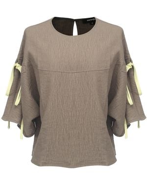 Smart and Joy Tulip Sleeves Crop Top - Brown