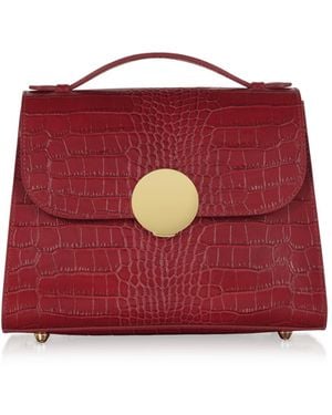 Le Parmentier Bombo Croco Embossed Leather Top-Handle Satchel Bag W/Strap - Red