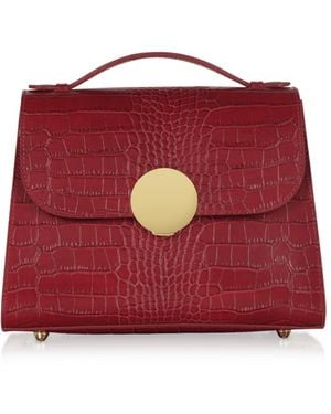 Le Parmentier Bombo Croco Embossed Leather Top-Handle Satchel Bag W/Strap - Red