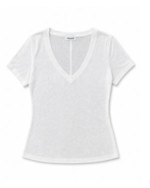 ROAV Fitted Linen Blend V Necked T-Shirt - White