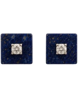 Lily Flo Jewellery Lapis Lazuli And Diamond Square Stud Earrings - Blue