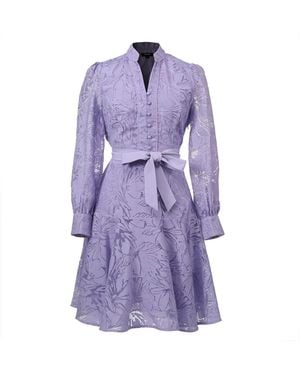 Smart and Joy Organza Lace Long Sleeves Short Dress - Purple
