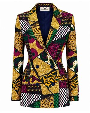 Ohema Ohene Double-Breasted African Print Blazer - Multicolour