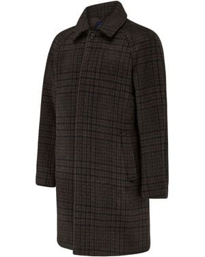 Guards London Coldstream Wool Check Overcoat - Black