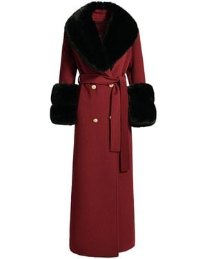 Hortons England Mayfair Cashmere Long Coat Burgundy Fur - Red
