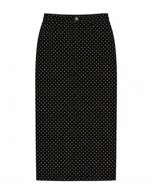 Rave on Trend Polka Dot Denim Skirt - Black