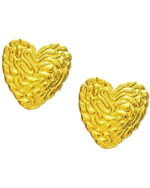The Gala Textured Heart Stud Earrings - Yellow