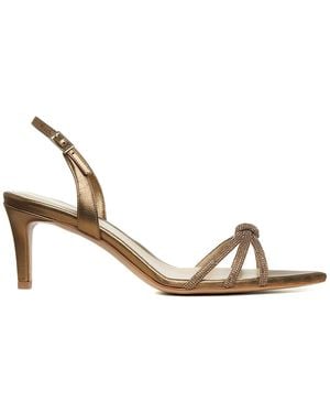 Ginissima Daisy Crystals And Leather Sandals Lower Heel - Metallic