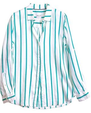 Hut Noosa Bermuda Stripe Boyfriend Linen Oversized Shirt - Blue