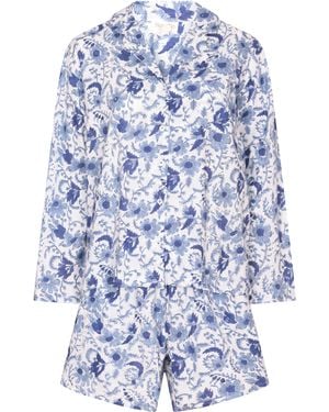 NoLoGo-chic Hand Block Printed Cotton Pj Shorts Set - Blue