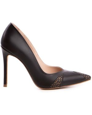 The 5Th Element Alura Chocolate Leather Court Shoes With-Dotted Toe - Black