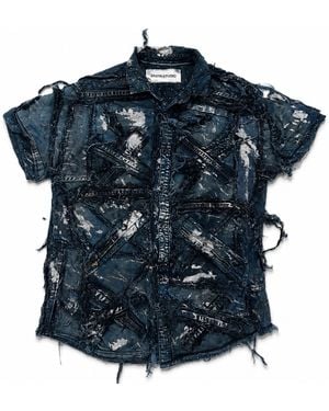 Zasta Studio Wearable Ruins Shredded Denim Coloured Short-Sleeve Shirt - Blue