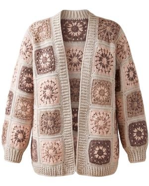 Ana Chic Blush Granny Square Handmade Crochet Cardigan - Brown