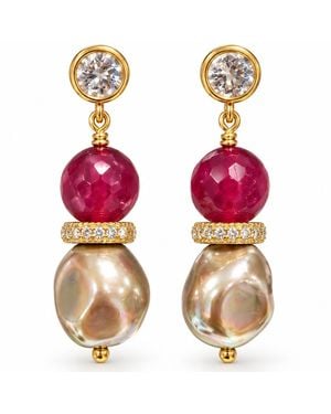 Way to Chic Agate & Bronze Pearl Drop Earrings - Red