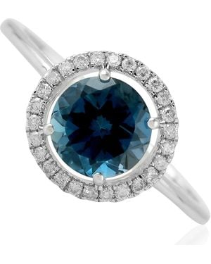 Artisan Solid White Gold London Blue Topaz Diamond Handmade Ring
