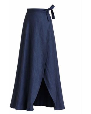 Nikka Place Linen Tulip Skirt With High Waist & Wrap Tie - Blue