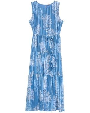 Niza Floral Print Midi Dress With Short Sleeves And Belt - Blue