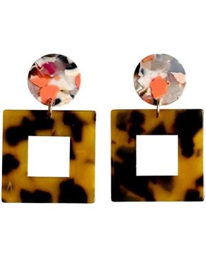 CLOSET REHAB Neutrals Small Open Square Drop Earrings - Orange