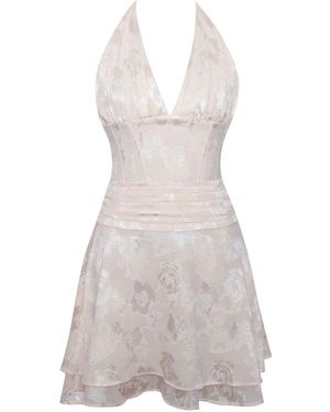 Miss Circle New York Quintana Jacquard Textured Slit Halter Mini Dress - Grey