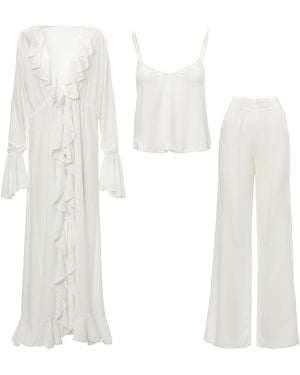 BLUZAT Set With Ruffled Kaftan - White