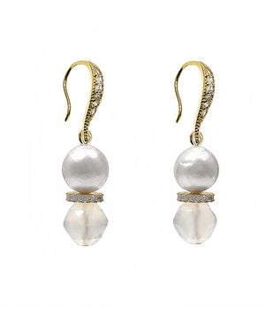 Farra Elegant Freshwater Pearl With Agate Earrings - Metallic