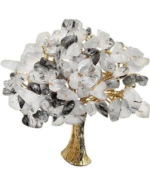 Farra Tree Shaped Rutilated Quartz Brooch - Metallic