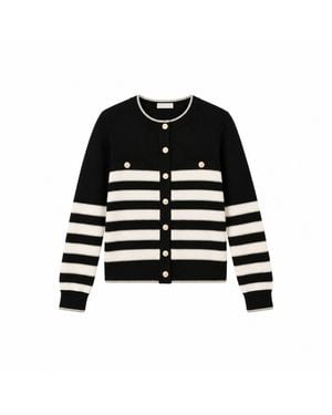 Nuvv Collection Striped Button-Front Elegant Cardigan - Black