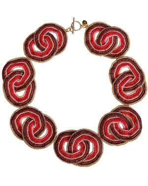 Iliana Arrazola Crisscrossed Circle Necklace - Red