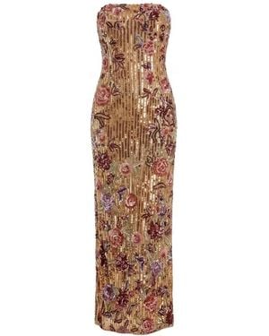 Mac Duggal Floral Embellished Strapless Column Dress - Brown