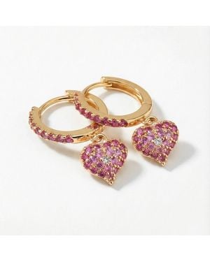 Native Gem Queen Of Heart Huggie Earrings - Pink