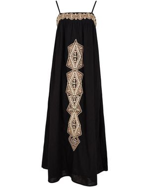 Raffya Sapphire Spaghetti Strap Embroidered Maxi Dress - Black
