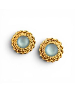 Vstyle Vintage Azure Cabochon Rope Earrings Signed Smk - Metallic