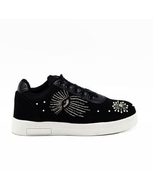Rettrose River Luxury Satin Handmade Embellished Tennis Shoe - Black