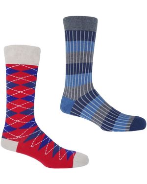 Peper Harow - Made in England Chord & Argyle Crimson Socks Bundle - Blue