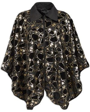 Saachi Velvet Sequin Collared Capelet - Black