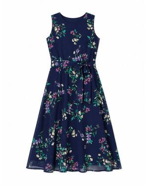 Yumi' Floral Print Midi Skater Dress - Blue