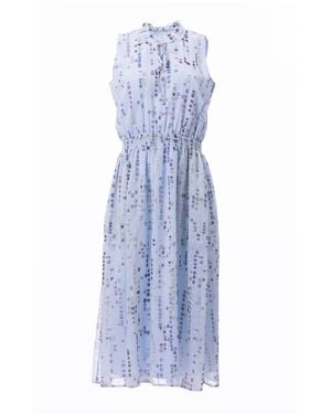 Carloslines Sleeveless Smocked Waist Tie Front Dress With Pockets - Blue