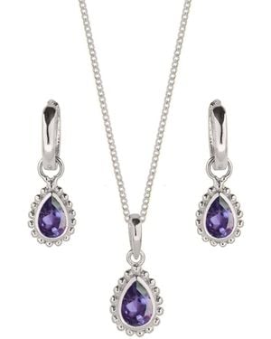 Charlotte's Web Jewellery February Birthstone Sterling Necklace And Earring Set - Metallic