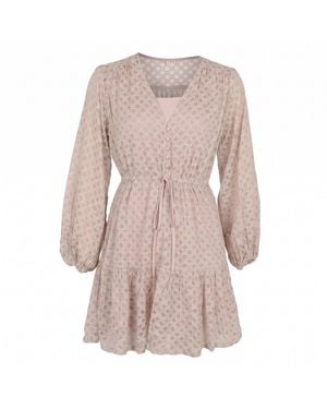 Modenaire Polka Dot Embroidered Lace Dress With V-Neck And Tie Waist - Pink