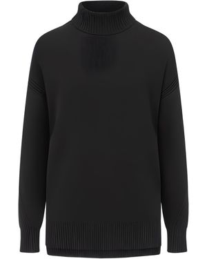 Loop Cashmere Chevron Detail Relaxed Polo Jumper - Black